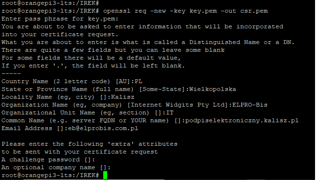 Generowanie CSR - Certyfikat Certum SSL Commenrcial