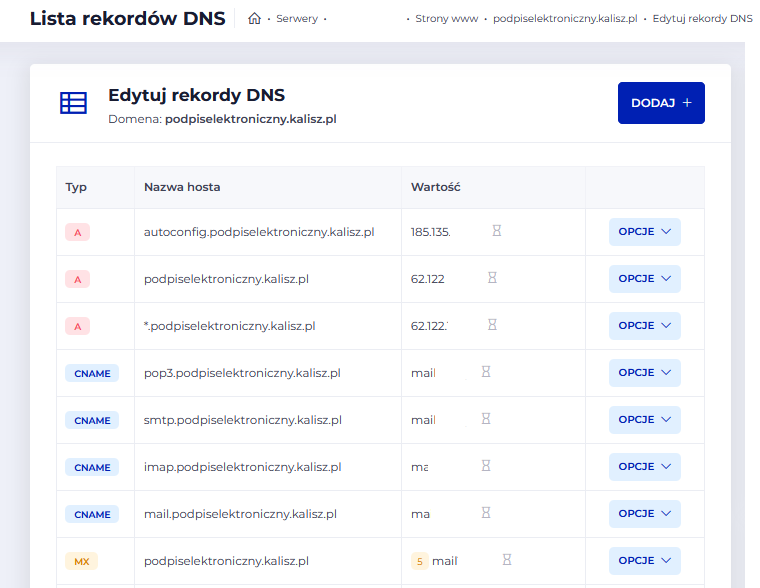 DNS - edycja rekordów