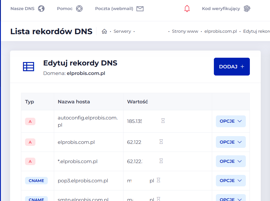 Modyfikacja rekordów DNS