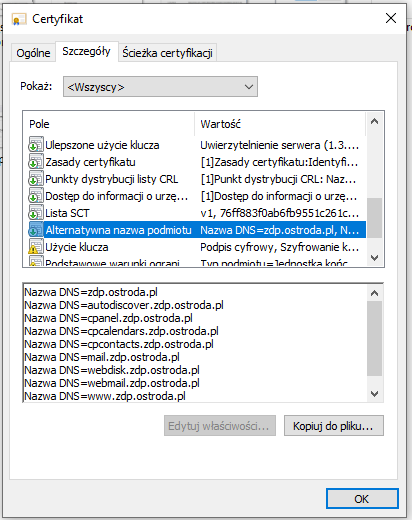 Wile domen obsługiwanych przy pomocy jednego certyfikatu